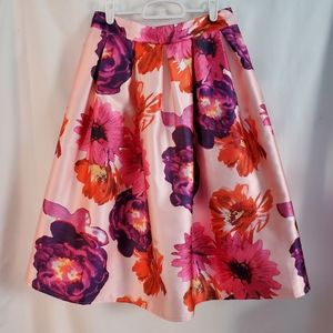 Best Society Pink Floral Lined Flare Skirt w Back Zipper Stretch Waist Size M
